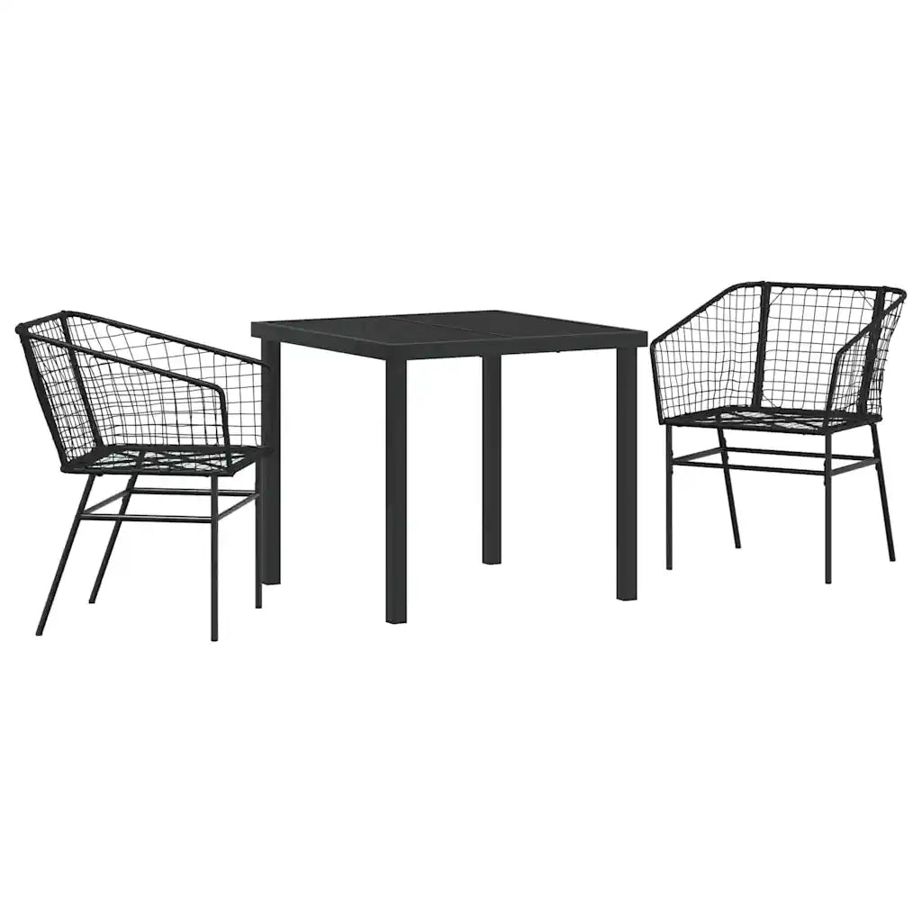 Set da Pranzo per Giardino 3 pcs Nero polyrattan