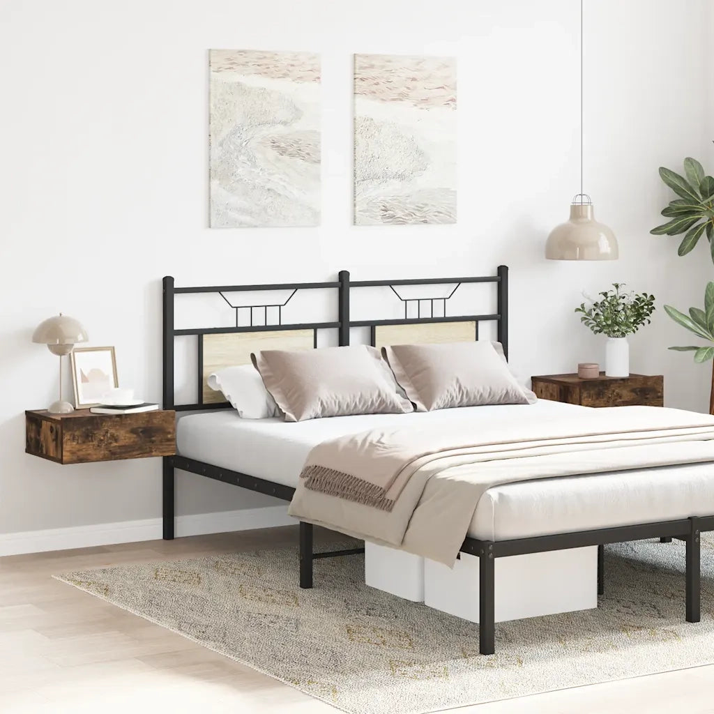 Set di 2 Comodini | Armadio da Notte | Mobiletto da notte Pensili Rovere Fumo 40x30x15 cm Legno Multistrato