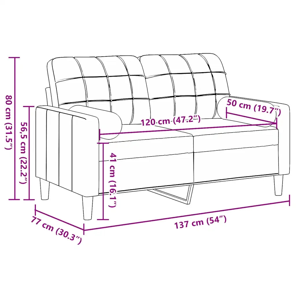 Divano a 2 Posti con Cuscini-Sofa 2 Posti con Cuscini Crema 120 cm in Velluto 123710