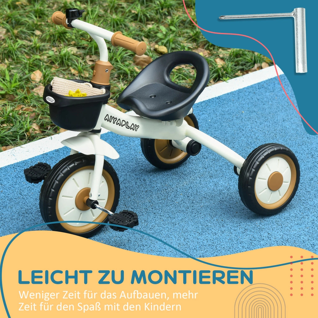 Triciclo per bambini 2-5 anni ¨C Xylo ¨C con cestino, campanello, sedile regolabile, telaio in metallo, bianco