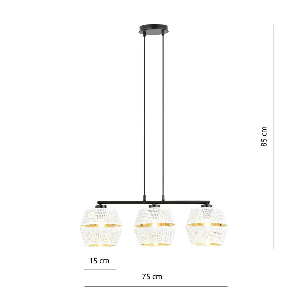 Sospensione Contemporanea 3 Luci Enea In Metallo Bianco E Oro