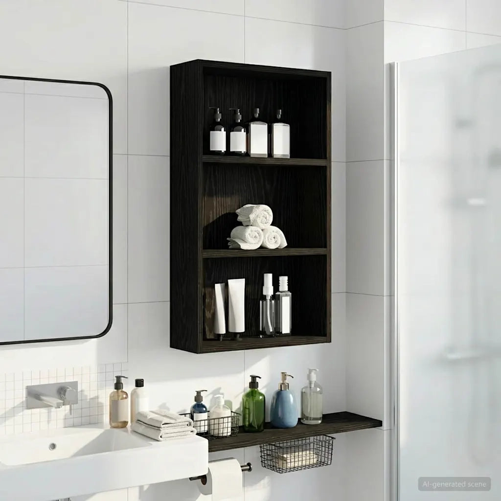 Armadio da Bagno | Mobile da Bagno a muro Rovere Nero 40 x 14 x 70 cm