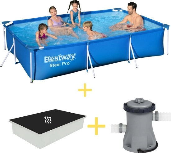 Piscina in Acciaio - 300 x 201 x 66 cm - Compreso ombrello solare & pompa filtro