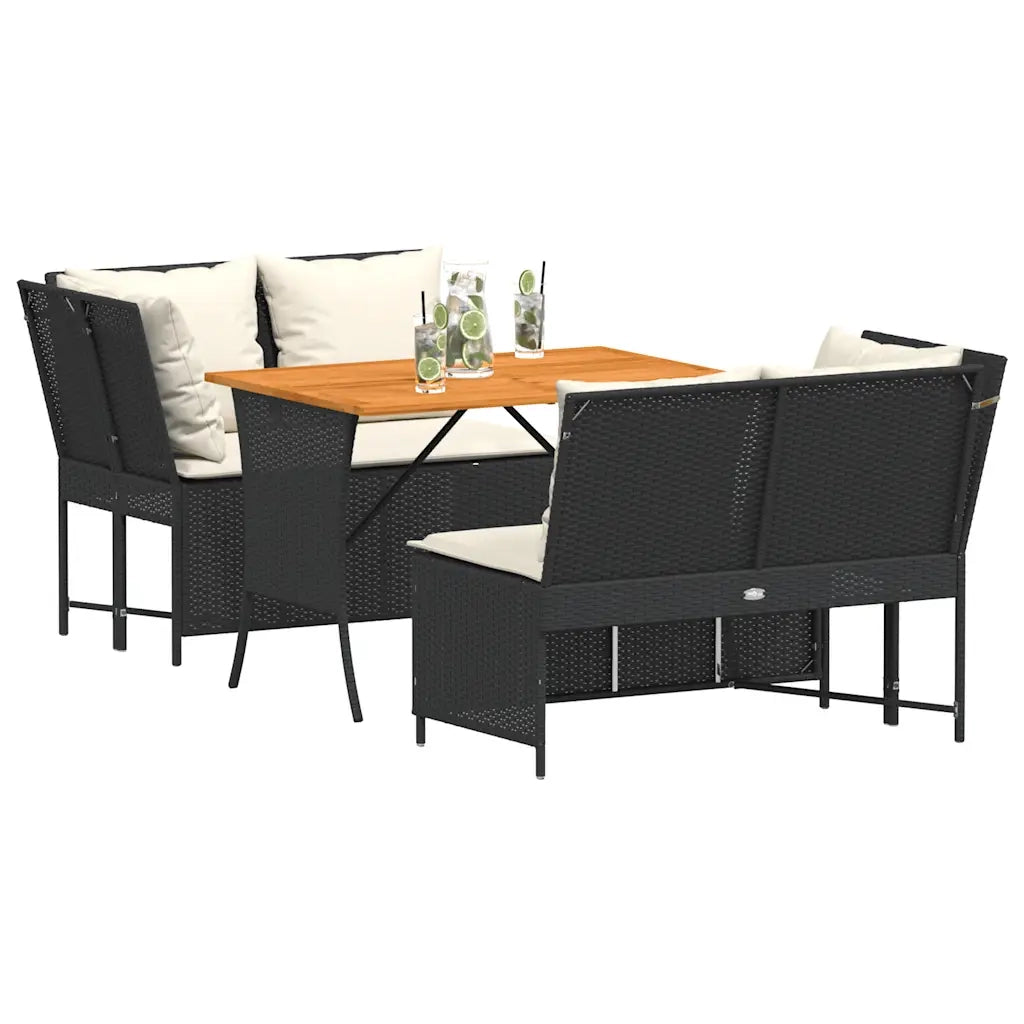 Set Divani da Giardino 3 pz con Cuscini in Polyrattan Nero 3365341
