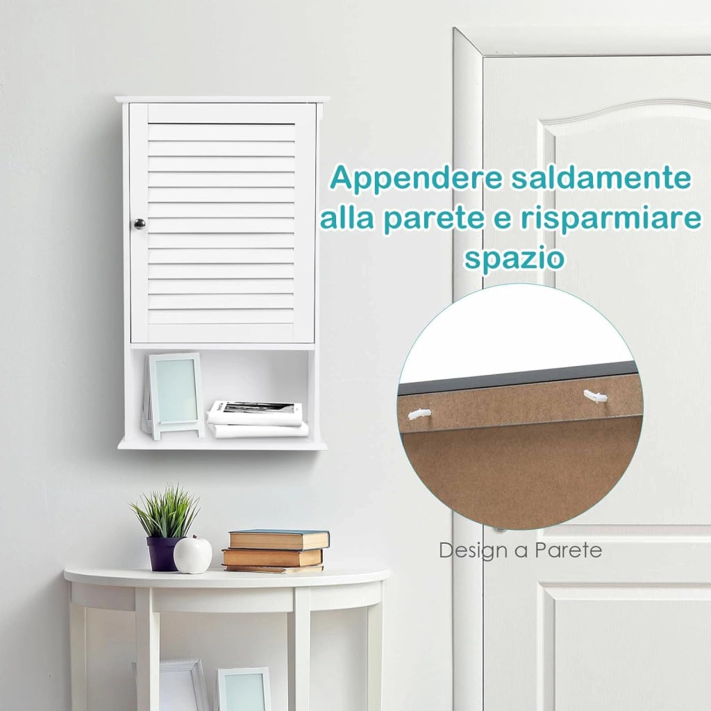 Armadio del Bagno Montato a Muro, Mensola Interna Regolabile, Struttura in MDF di Qualità, Pratico e Salva Spazio, Design Unico (Bianco)
