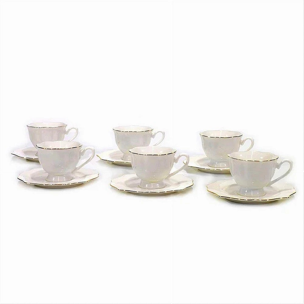 Trade Shop - Set 12pz Servizio Da Tè O Caffè Con 6 Piattini + 6 Tazze Assortiti In Porcellana -