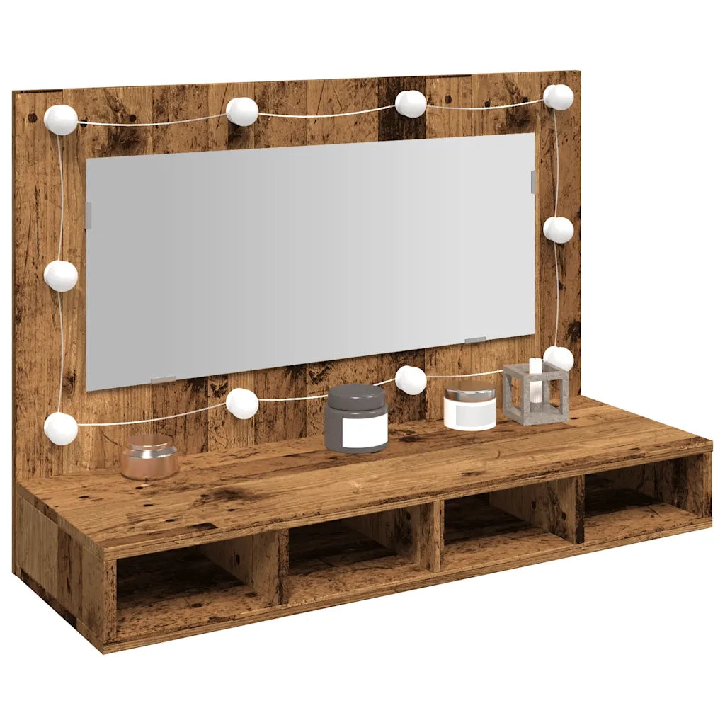 Mobile a Specchio con LED Legno Antico 90x31,5x62 cm 857005