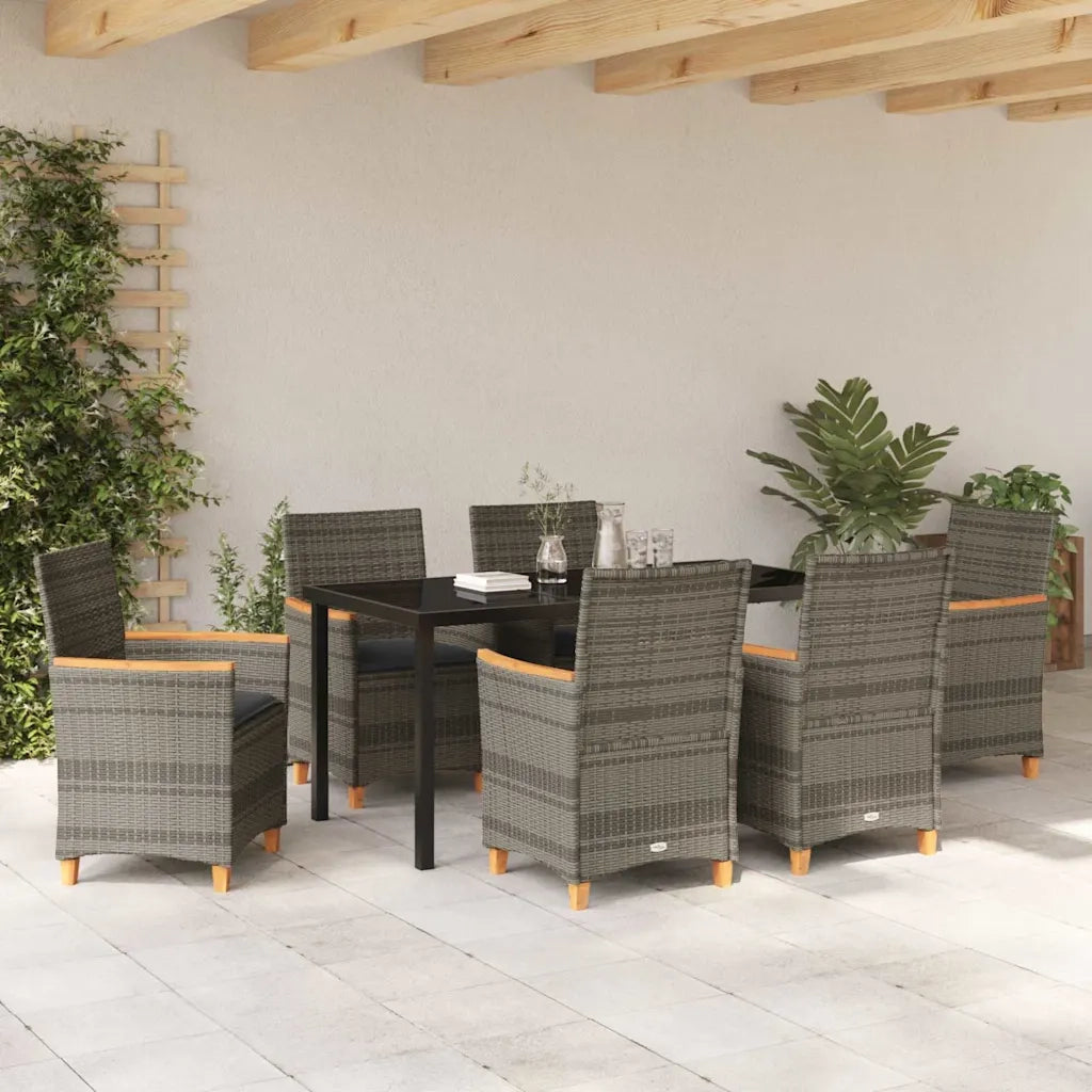 Set da Pranzo per Giardino 7 pcs Grigio polyrattan