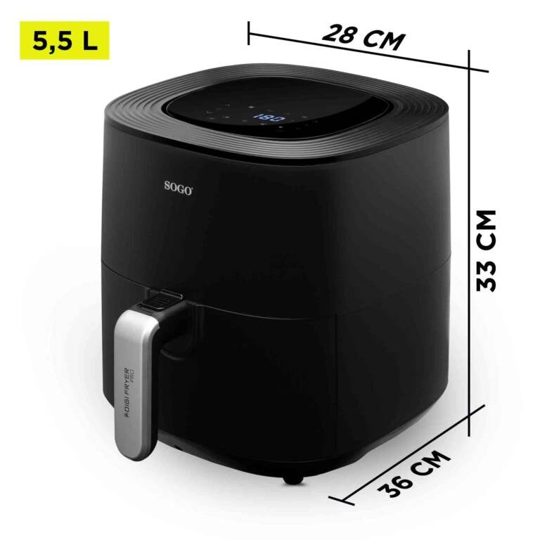 Friggitrice ad aria 5,5L 1700W con 8 programmi e display touch, temperatura 80-200°C e timer 60 min, senza olio - Sogo