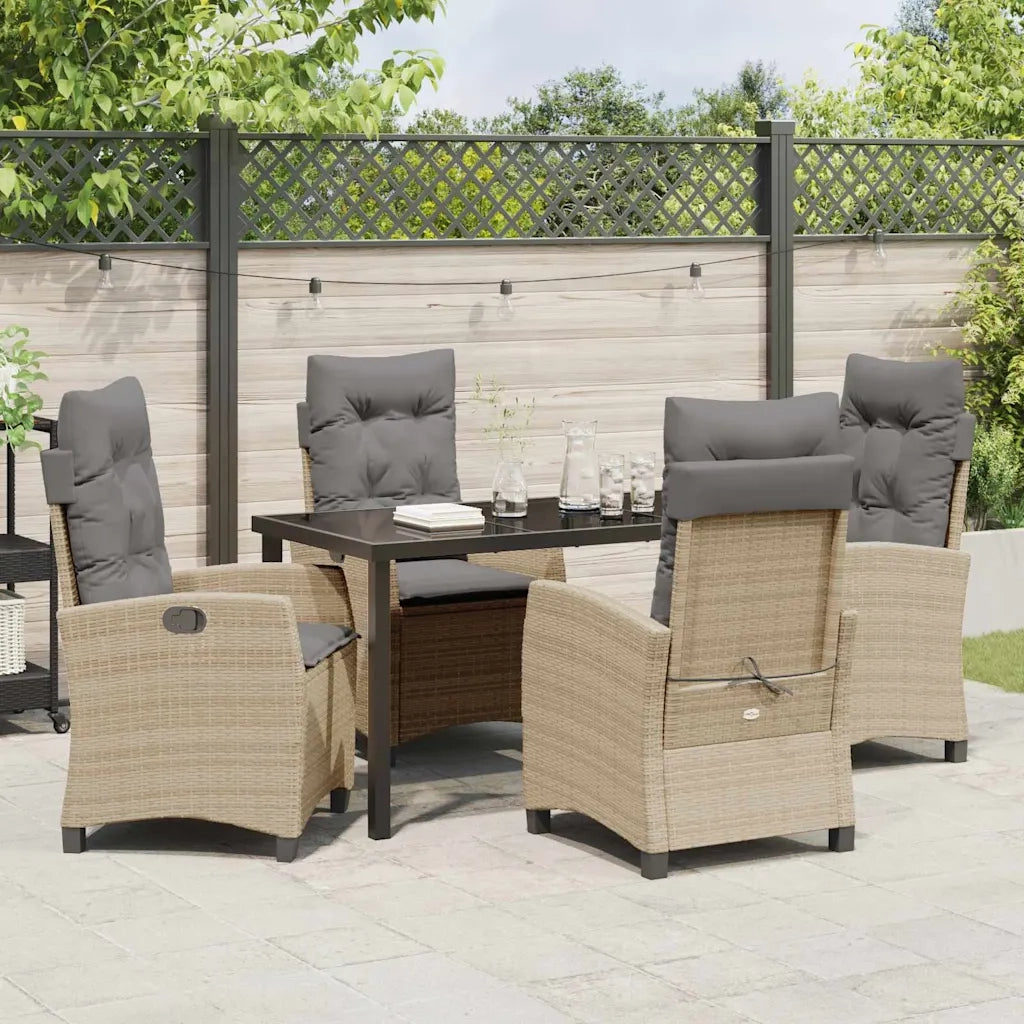 Set da Pranzo per Giardino con cuscino 5 pcs Beige polyrattan