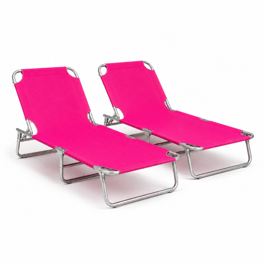 Coppia Di Lettini Sdraio Pieghevoli Prendisole Senza Tettuccio Schienale Regolabile Reclinabile Struttura In Metallo Per Piscina Mare Spiaggia Giardino 187 x 53 x 24 Cm Rosa
