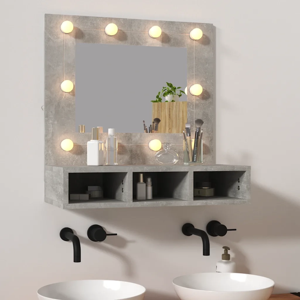 Mobile a Specchio con LED Grigio Cemento 60x31,5x62 cm 808886