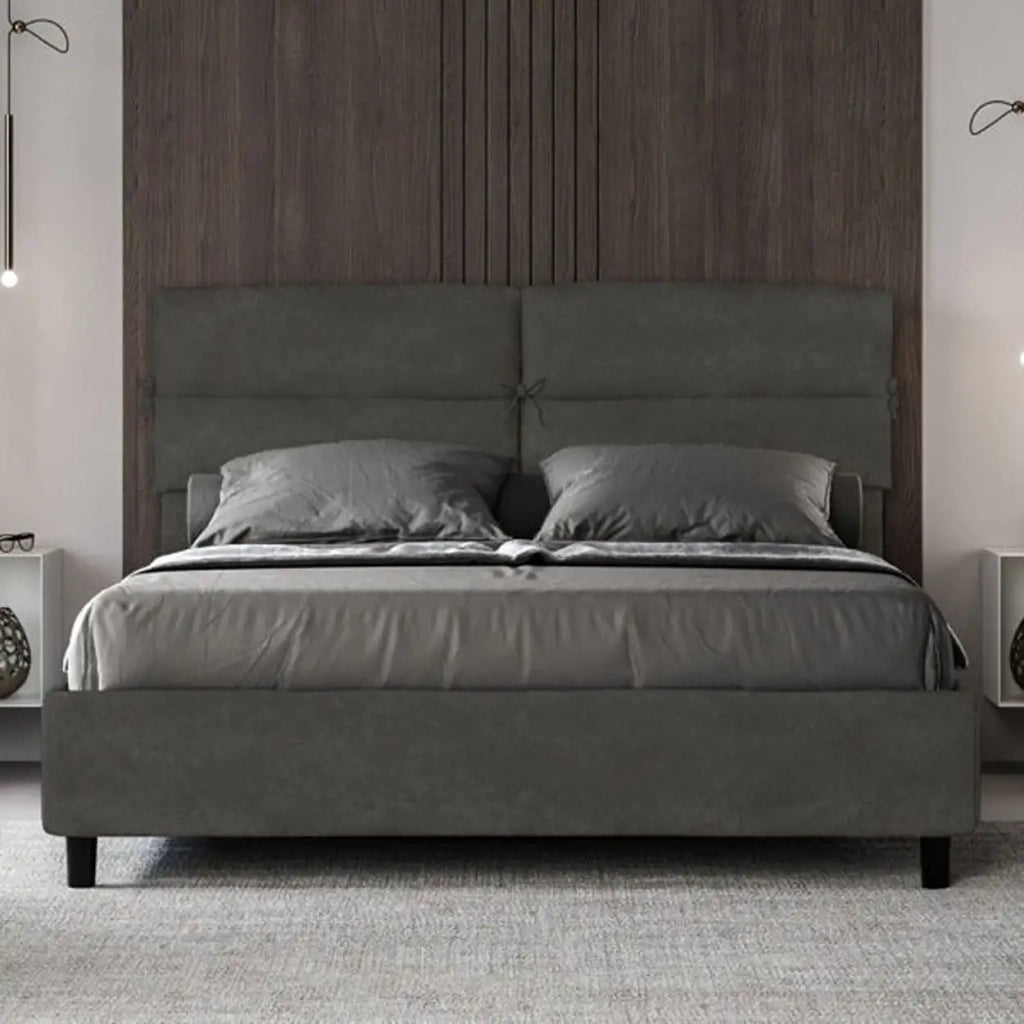 Letto matrimoniale con rete imbottito 160x190 microfibra grigio Nandy