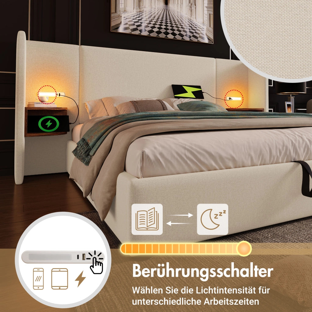 Set camera – 180x200 cm – comodino luce USBC contenitore – lino beige