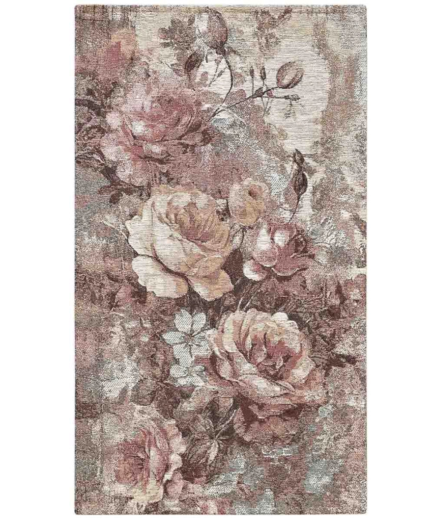 Tappeto Arredo ROSE CIPRIA salotto soggiorno camera, disegno floreale giardino fiorito, multiuso lavabile antiscivolo cm.140x200