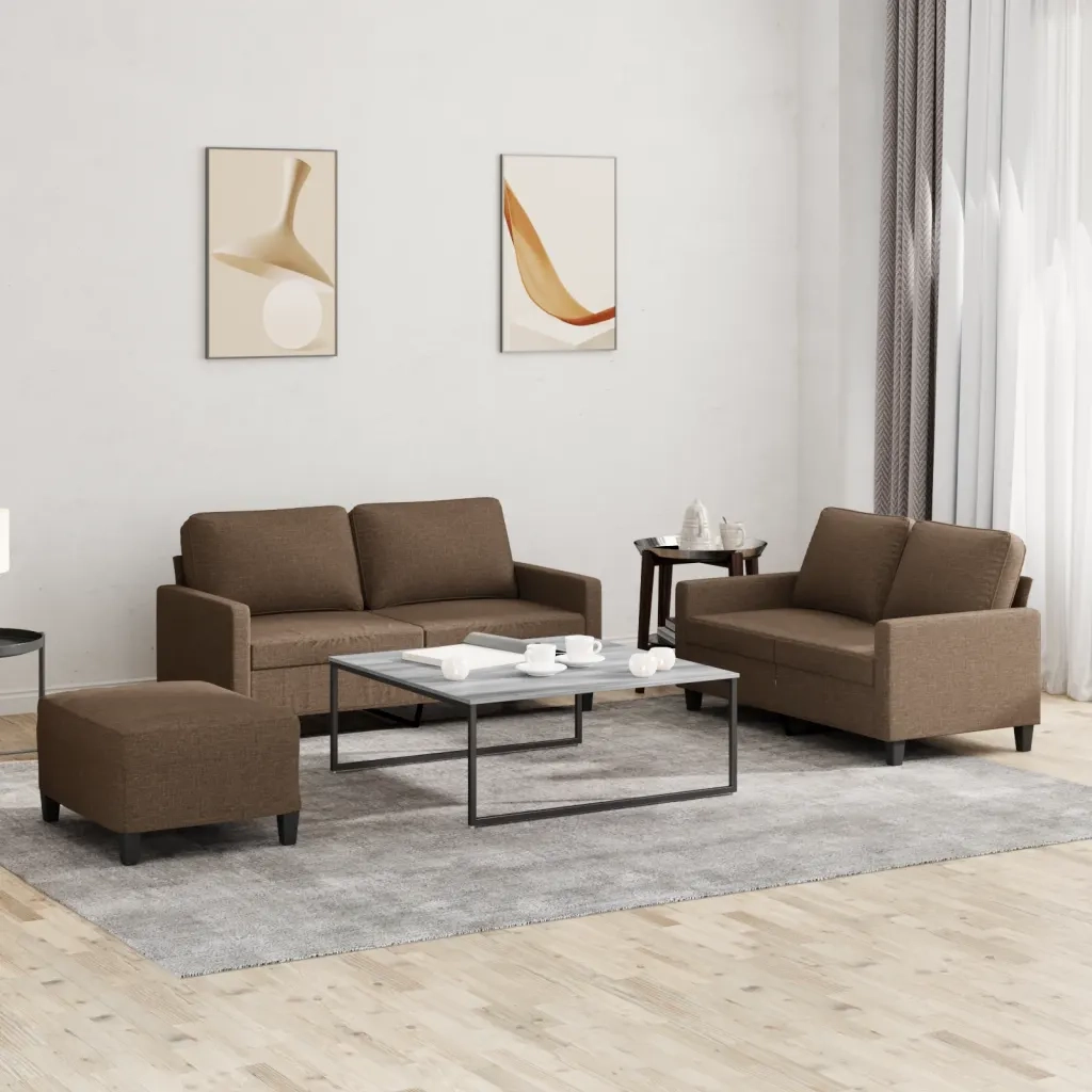 Set di Divani 3 pz con Cuscini Marrone in Tessuto 3201455