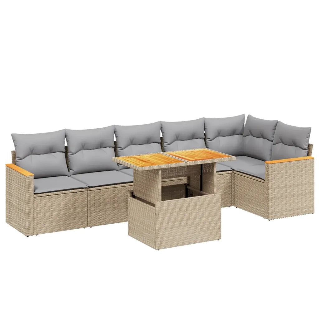 Set Divani da Giardino 7 pz con Cuscini Beige in Polyrattan