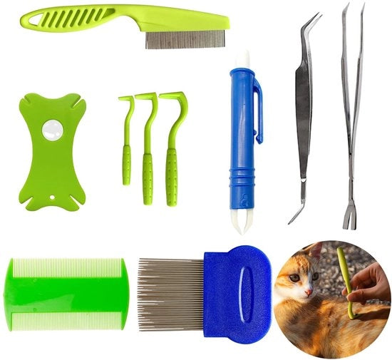 Kit di rimozione segni 10 pezzi - pinzetta per disegno - pettine per disegno - portatile - sicuro - duraturo in plastica/acciaio inossidabile - kit di rimozione parassiti