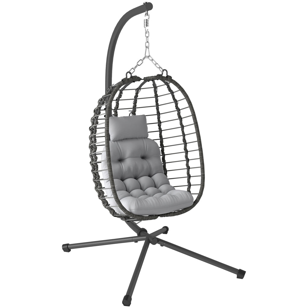 Sedia Sospesa a Uovo in Rattan con Cuscino ¨C Zephmum ¨C Grigio, Altezza Regolabile