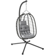 Sedia Sospesa a Uovo in Rattan con Cuscino ¨C Zephmum ¨C Grigio, Altezza Regolabile