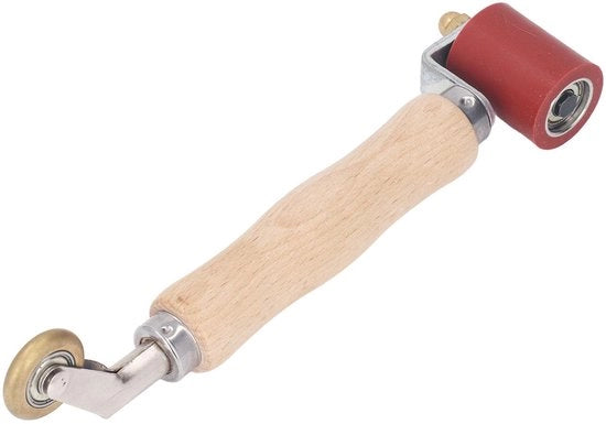 Rotolatore a doppia faccia - Gomma - Attrezzo - Rotolo in ottone - Resistente al calore fino a 260°C - Dimensioni 53 x 29 x 121 mm - Adatto per PVC/TPO/EPDM - Rotolo per coperture