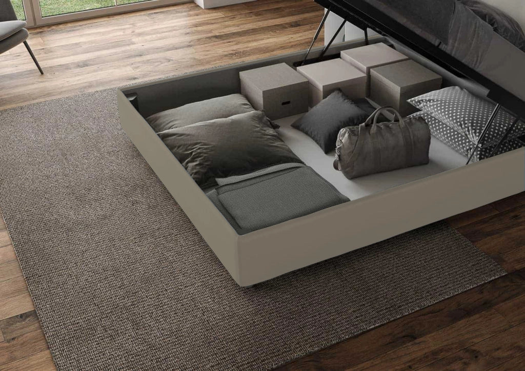 BS COM Letto contenitore imbottito 180x210 similpelle cappuccino