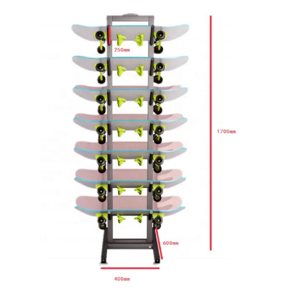Trade Shop - Porta Skateboard A 7 Strati In Metallo Nero Da Terra Per Esposizione Del Negozio -