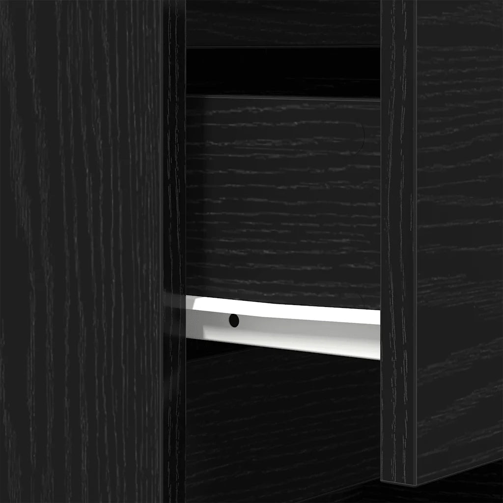 Comodino | Armadio da Notte | Mobiletto da notte con 3 Cassetti Nero 39x35x65 cm