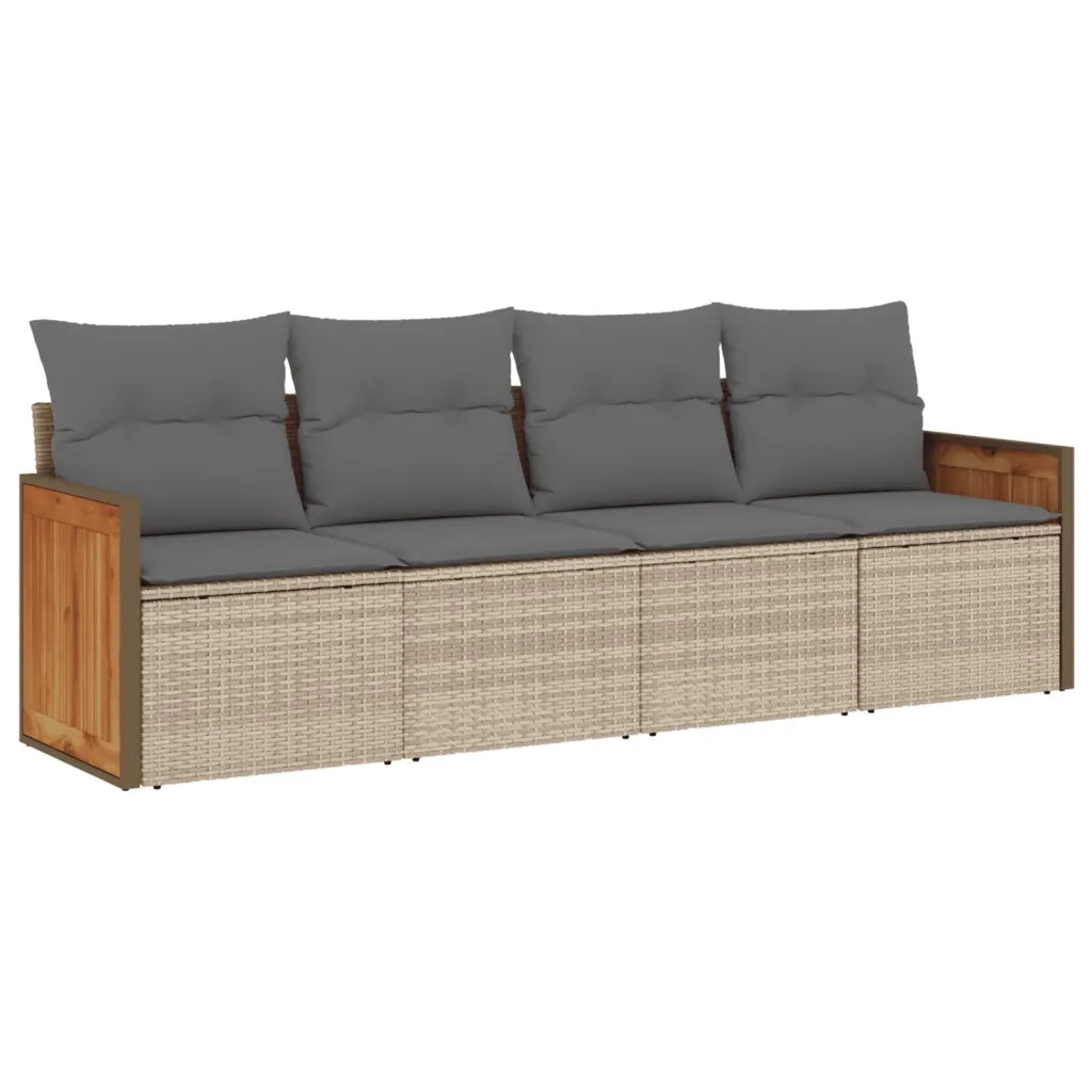 Set Divano da Giardino 4 pz con Cuscini Beige in Polyrattan