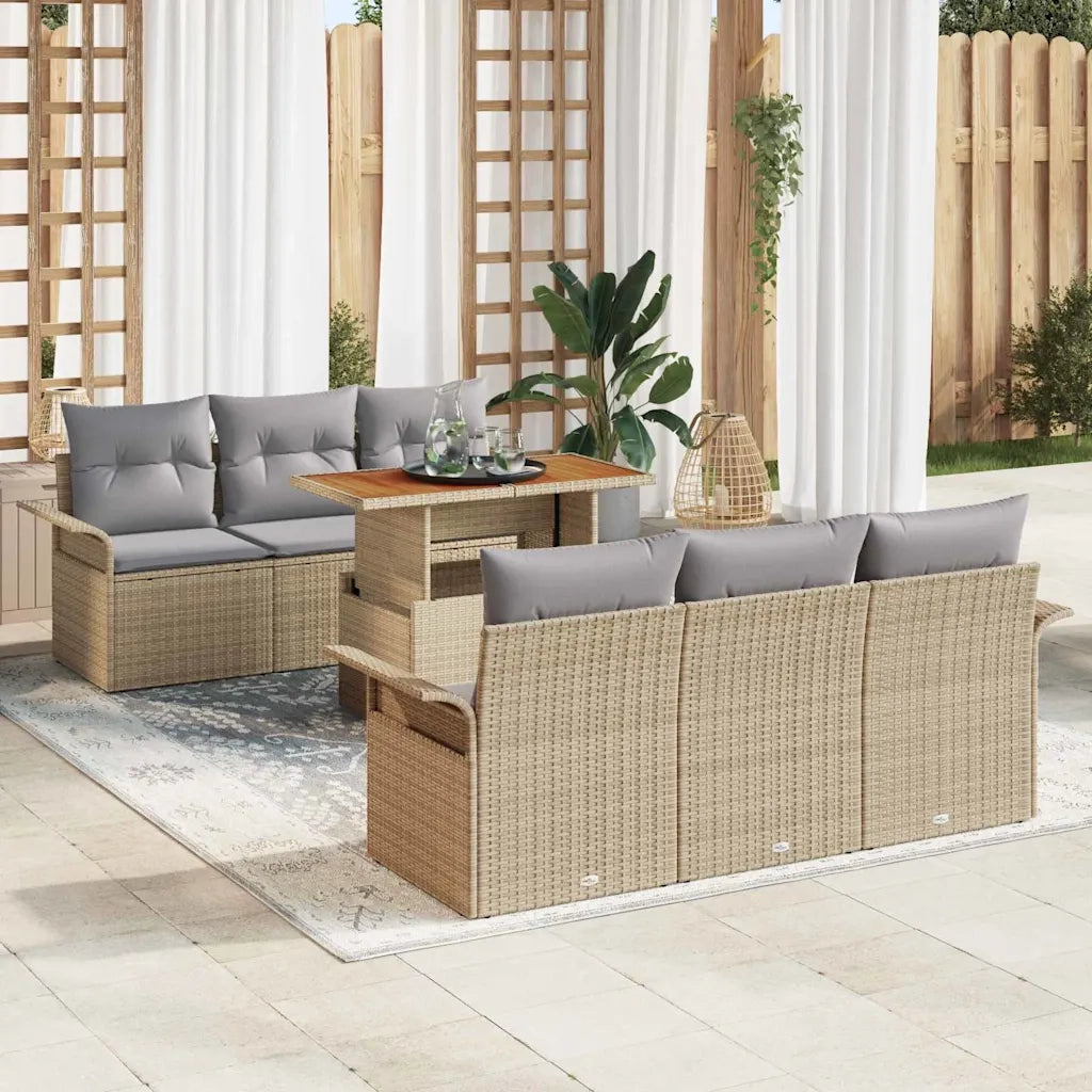 Set Divano da Giardino 7 pcs Beige Poly Rattan 3358016