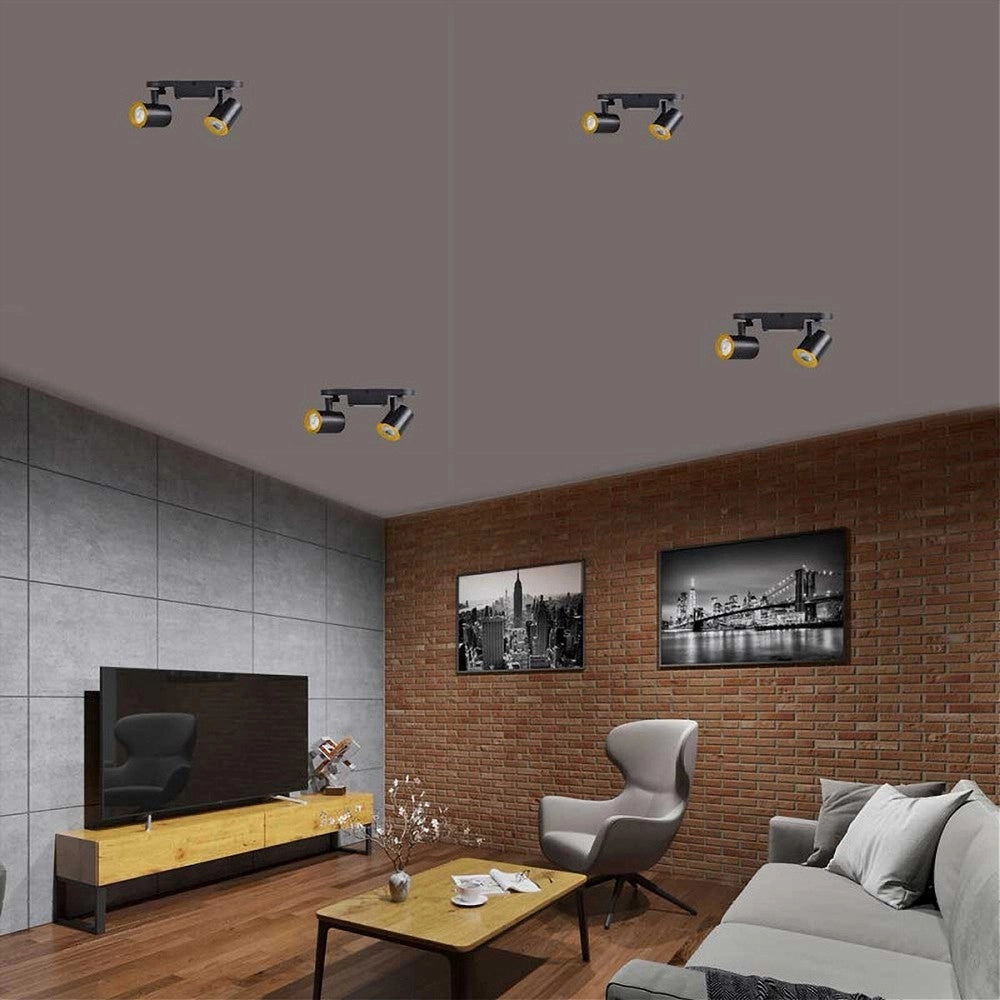 Trade Shop - Applique 2 Diffusori Orientabile Soffitto Parete Lampada Gu10 Bianco Nero Th8802 - Nero