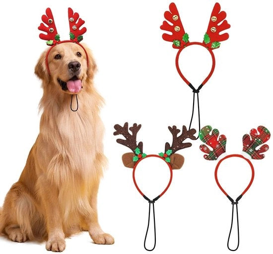 Accessorio di decorazione per la vacanza - 3 pezzi - Corna di renna - Cappello per il capo - Abbigliamento per animali domestici - Decorazione per la casa - Costume per cani