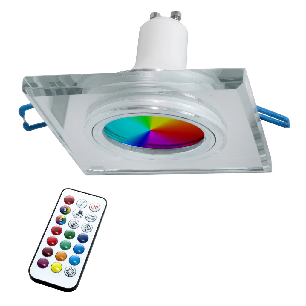 Faretto quadrato vetro specchiato incasso 6cm lampada LED GU10 6W RGBW luce colorata discoteca bar 230V UCE 6000K