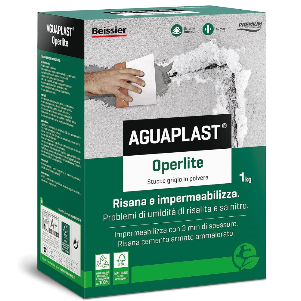 Aguaplast operlite stucco impermeabile risanante in polvere *** formato 1 kg, confezione 1