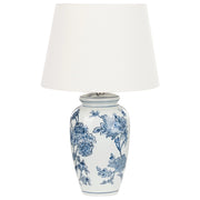 Lampada da tavolo classica con paralume in tessuto di lino base in porcellana bianco e blu elegante retrò classico camera da letto soggiorno