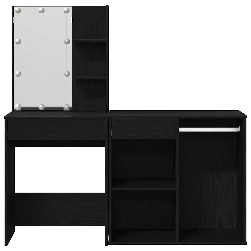 Set Tavolo da Trucco LED Rovere Nero 140 x 40 x 140 cm 3333045