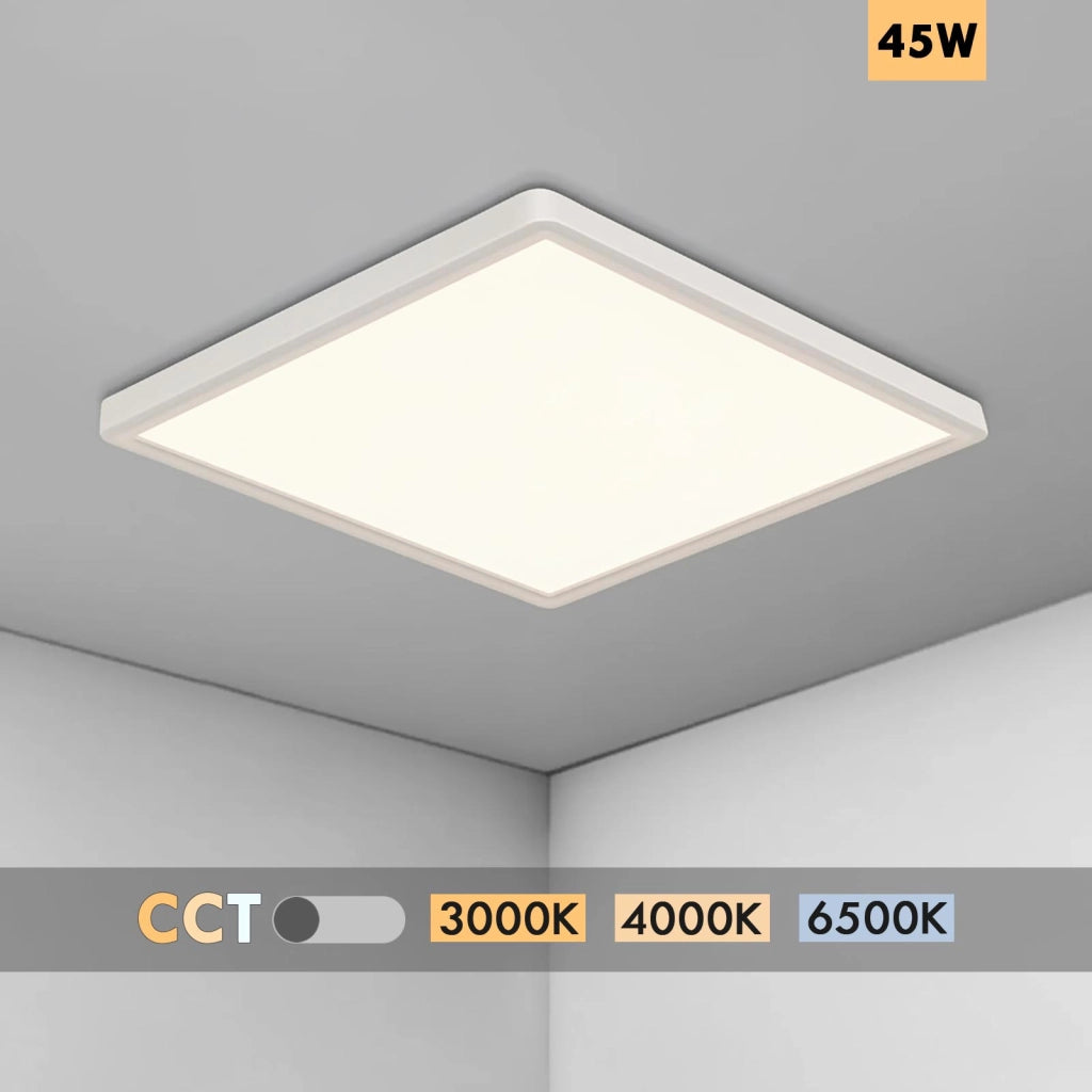 Plafoniera quadrata sottile design moderno LED 45W CCT IP40 lampada slim soffitto luce bagno cucina ufficio 45cm