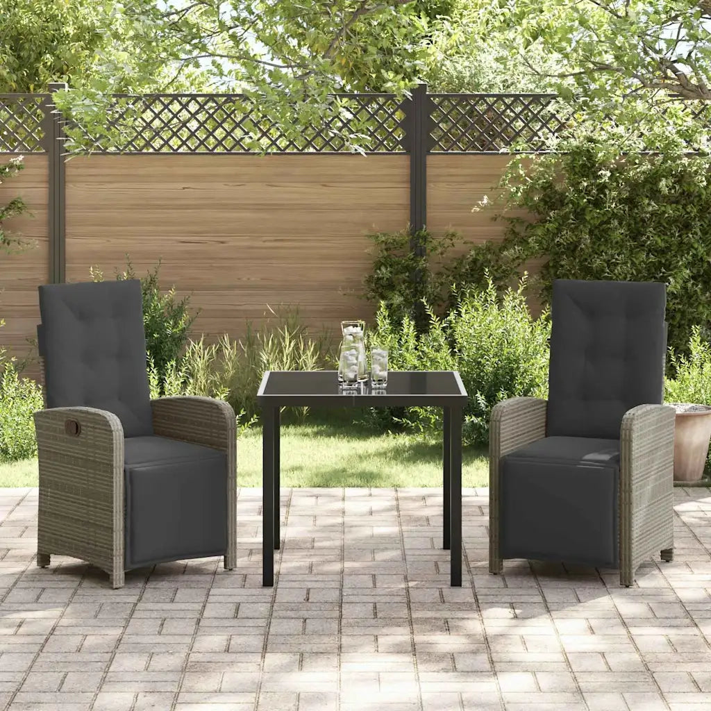 Set da Pranzo per Giardino con cuscino 3 pcs Grigio polyrattan