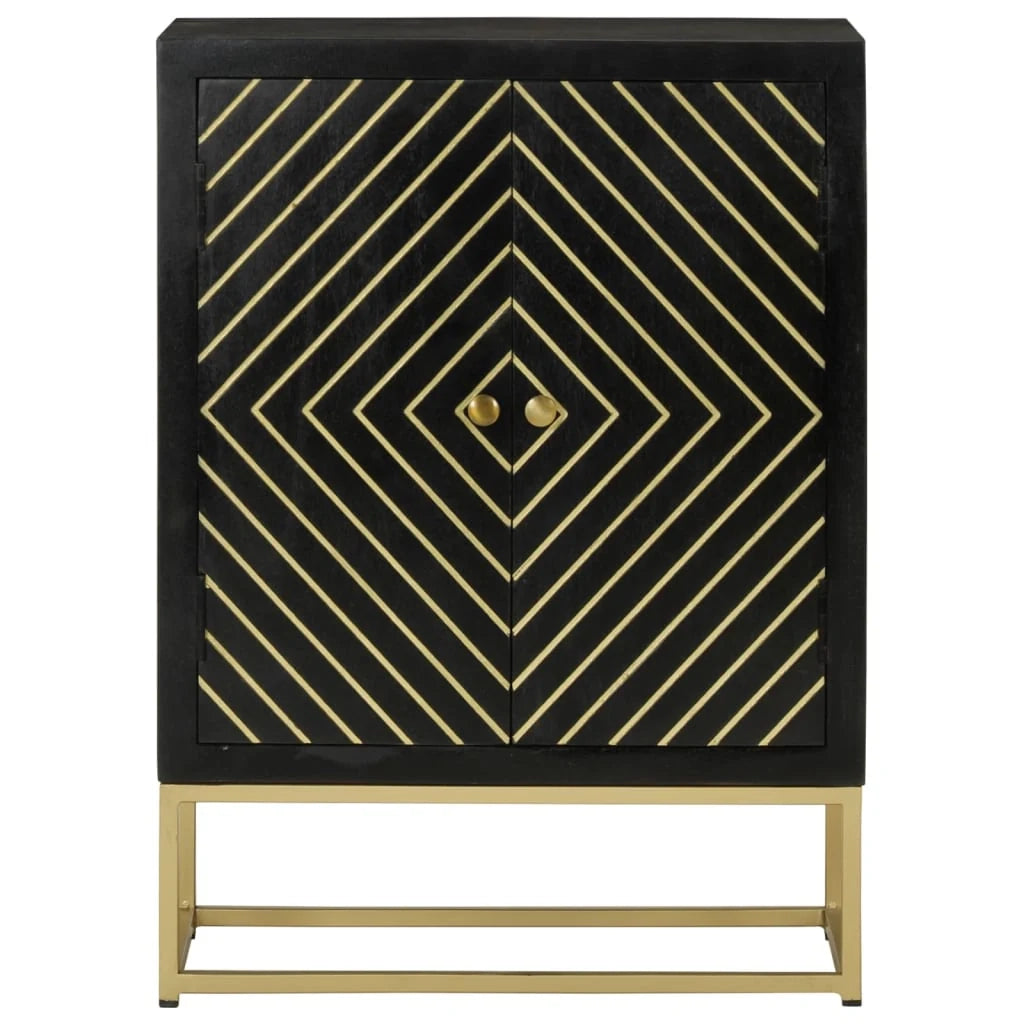 Buffet credenza cassettiera mobiletto mobile contenitore organizer per cucina soggiorno salotto con 2 ante e finitura oro 55 x 30 x 75 cm legno di mango nero 02_0029731