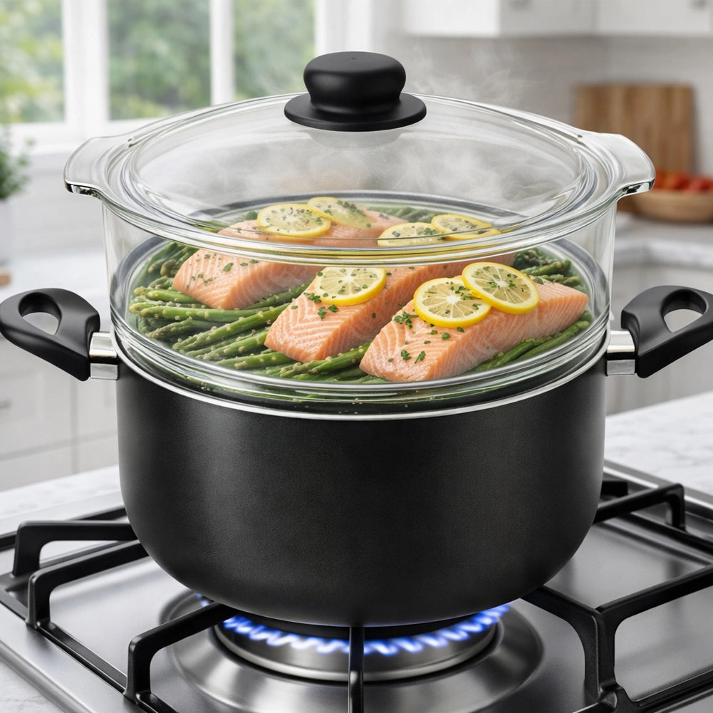 Casseruola Con Vaporiera 20 cm In Vetro e Alluminio Fuoco & Idee MADE IN ITALY