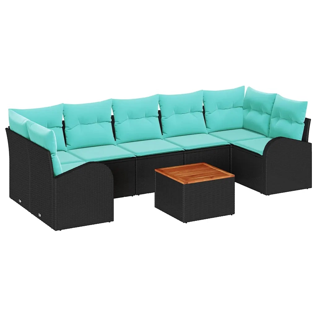 Set Divano da Giardino 8 pcs Nero e Turchese polyrattan 3356219