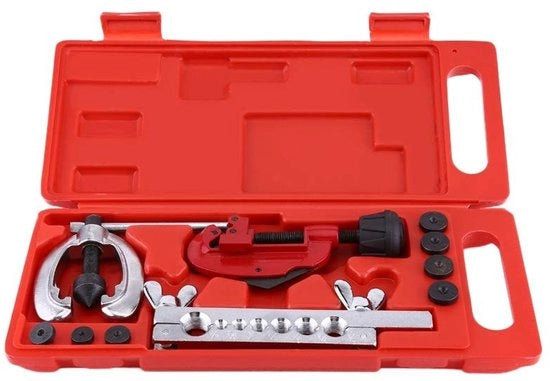Kit di accessori per tubi di alta qualità in acciaio - Attrezzatura multifunzionale - Strumenti per lavori di superficie - Troncatrice di tubi - Scatola di trasporto - Robustezza e durata - Kit di accessori per tubi