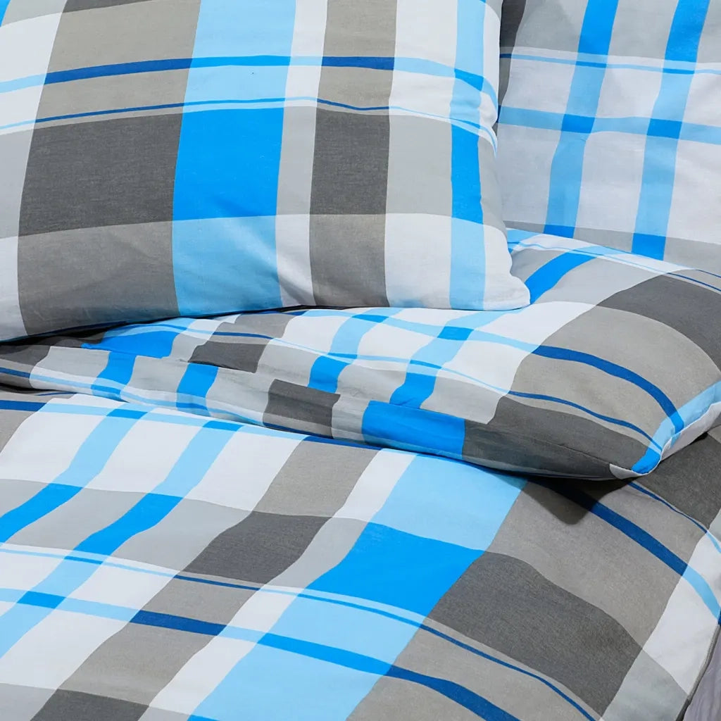 Set Copripiumino Blu e Grigio 240x220 cm in Cotone 136064