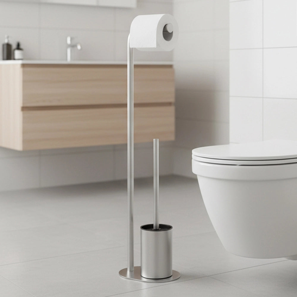 Piantana portarotolo e portascopino wc in acciaio inox satinato