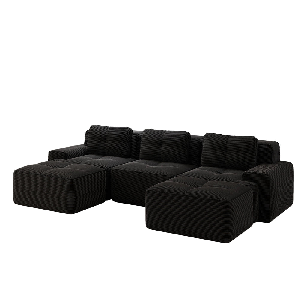 Divano Modulare 3 Posti con Ottoman ¨C Xylo ¨C Velluto a Coste, Nero, Angolare