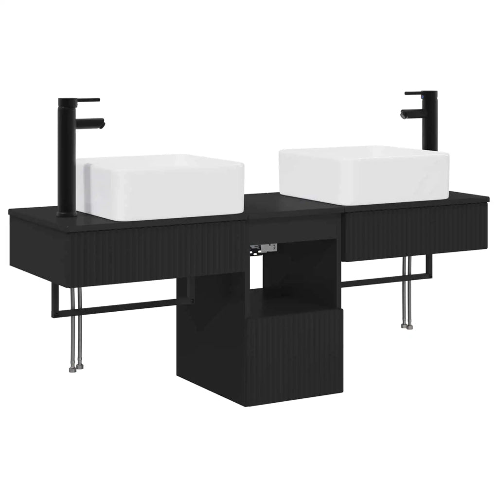 Set di mobili per il bagno 3 pz Nero Legno ingegnerizzato 3405598