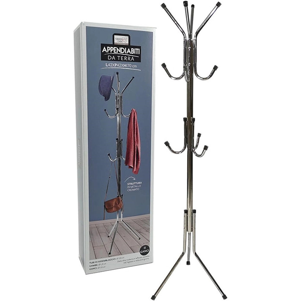 Trade Shop - Appendiabiti Da Terra 170 Cm Attaccapanni 11 Ganci Cromato Piantana Appendi Abiti -