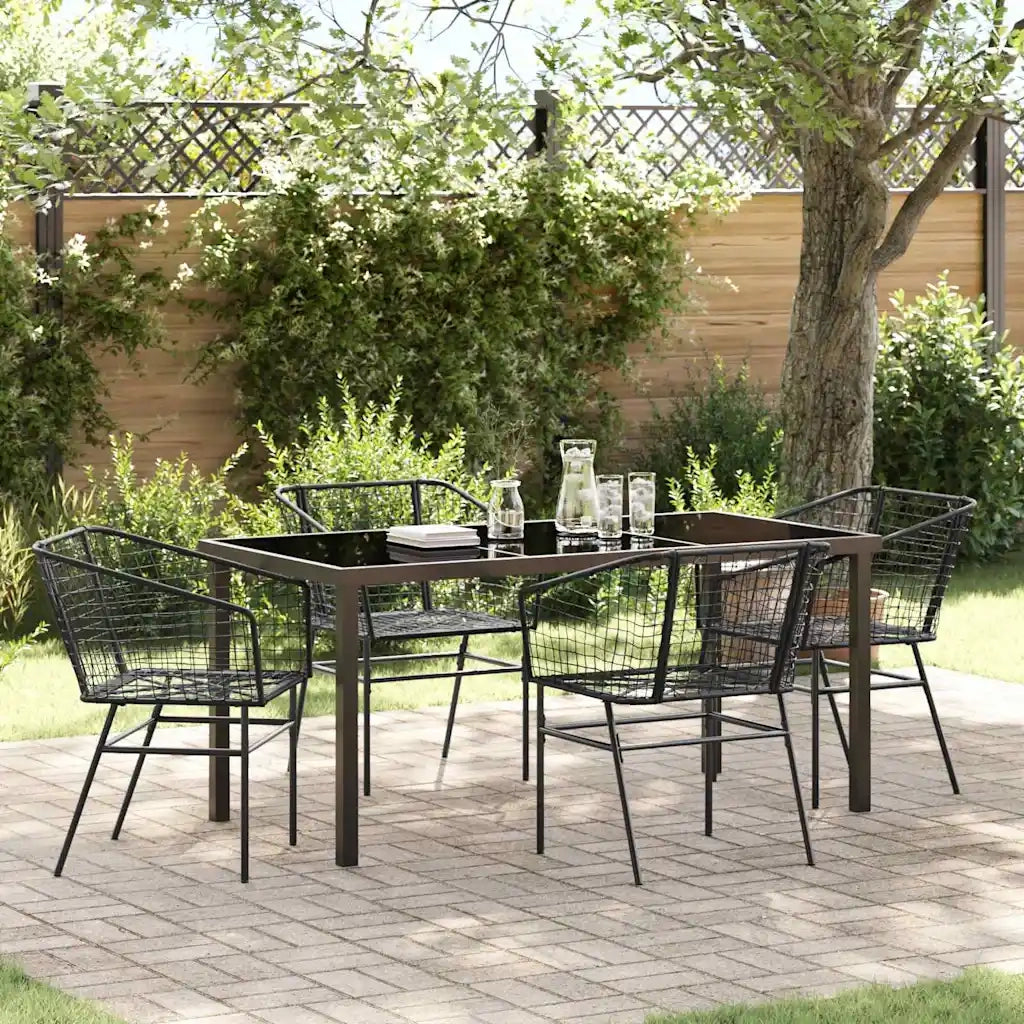Set da Pranzo per Giardino 5 pcs Nero polyrattan