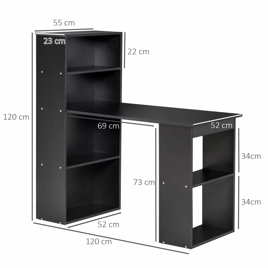 Scrivania Computer con Cassetti e Ripiani ¨C zephmum ¨C Nero 120x55x120 cm
