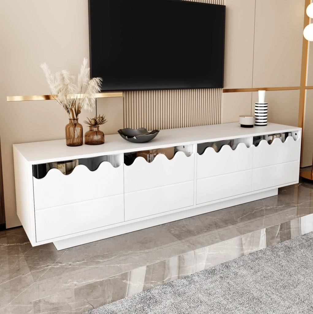 Mobile TV bianco 170 cm con 4 ante e design ondulato